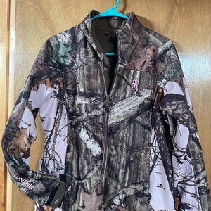 Womens Used Jacket Medium Camo W/ Pink Zip up Front No Hood Fleece Lined